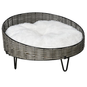 Cuccia per Cani e Gatti Rialzata Ø60x32 cm in Rattan Grigio Scuro