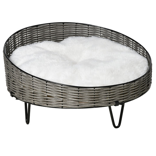 Cuccia per Cani e Gatti Rialzata Ø60x32 cm in Rattan Grigio Scuro