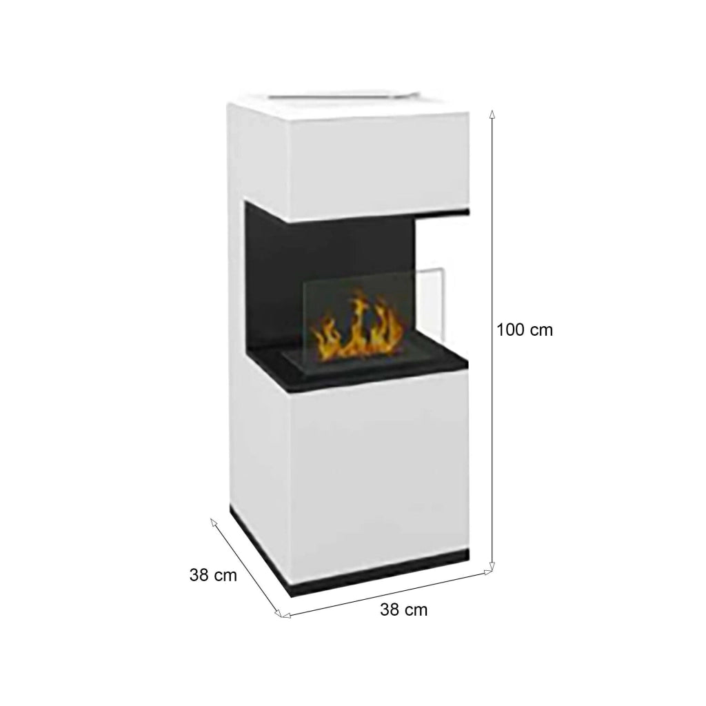 Camino a bioetanolo Ancarano, Caminetto ecologico, Focolare senza fumo, Riscaldatore ad etanolo, Made in Italy, 38x38 h100 cm, Bianco e Nero