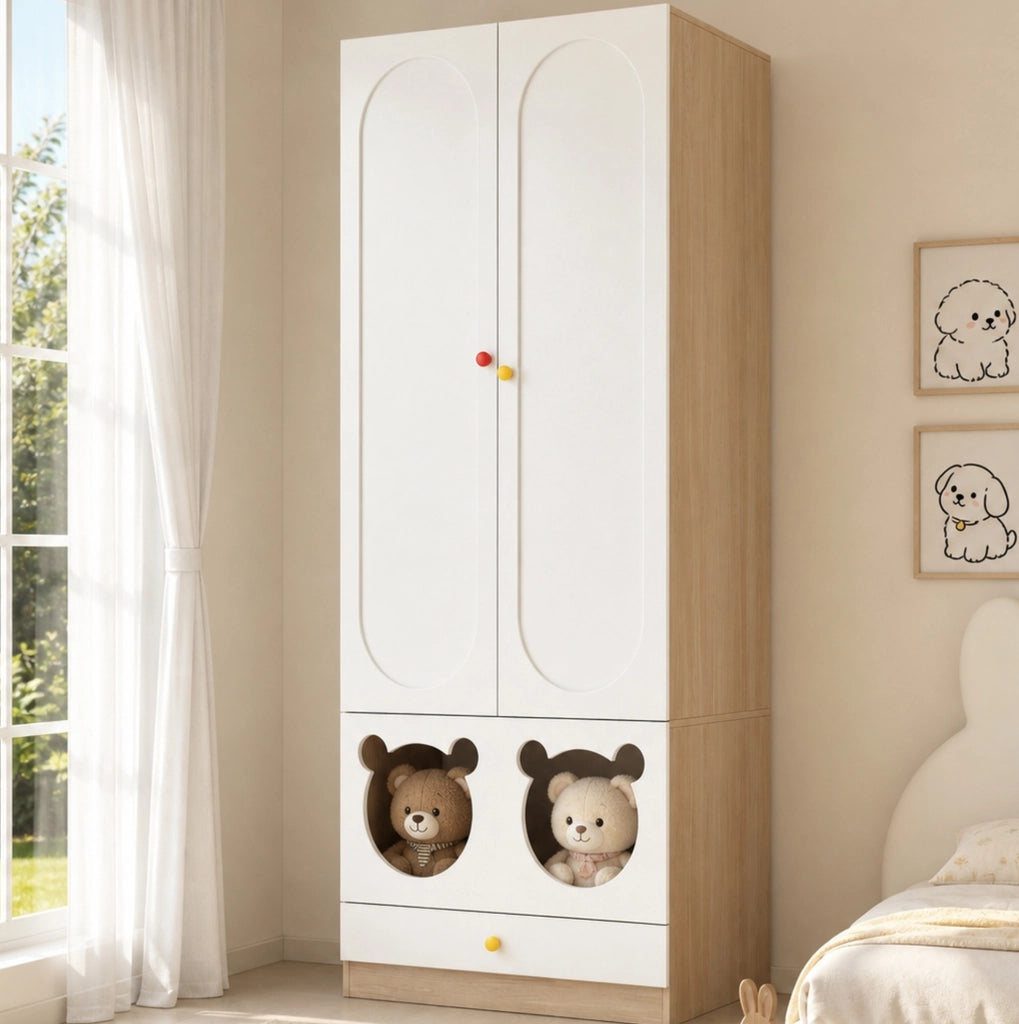 Armadio per bambini a 2 ante 80 × 50 × 200 cm bianco e legno