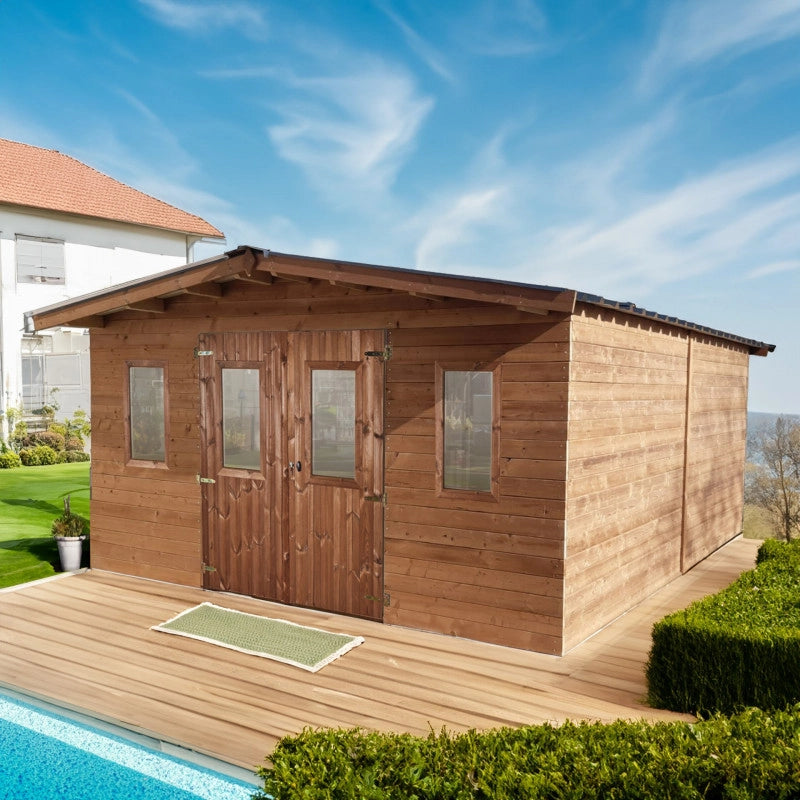 Casetta da giardino in legno 400x500 cm – Legno termotrattato 28 mm – Tetto in acciaio – THA4050.02T Foresta