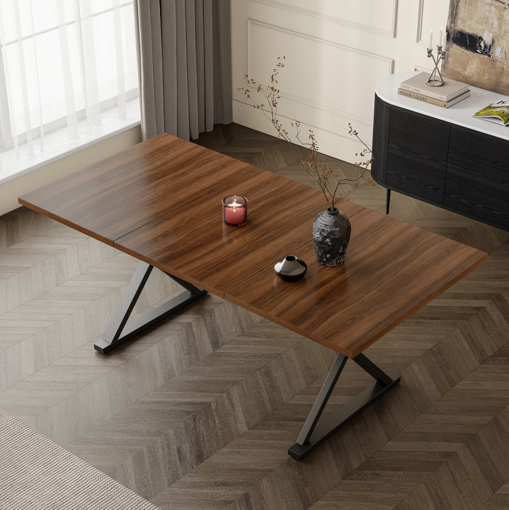 Tavolo da pranzo moderno 180 x 90 cm in MDF colore noce con gambe in metallo nero