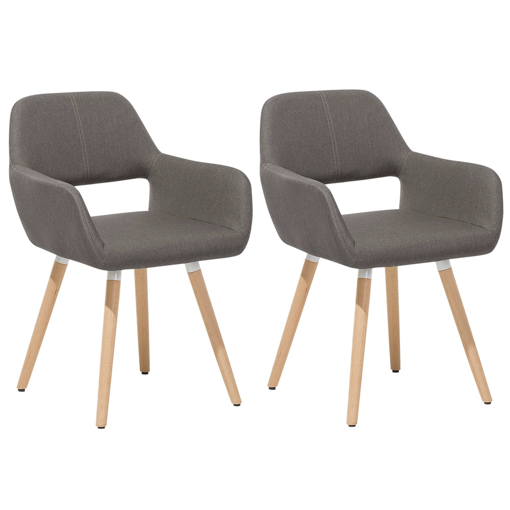 Set di 2 Sedie da Pranzo Rivestimenti in Tessuto Taupe Gambe in Legno Chiaro Stile Moderno Eclettico