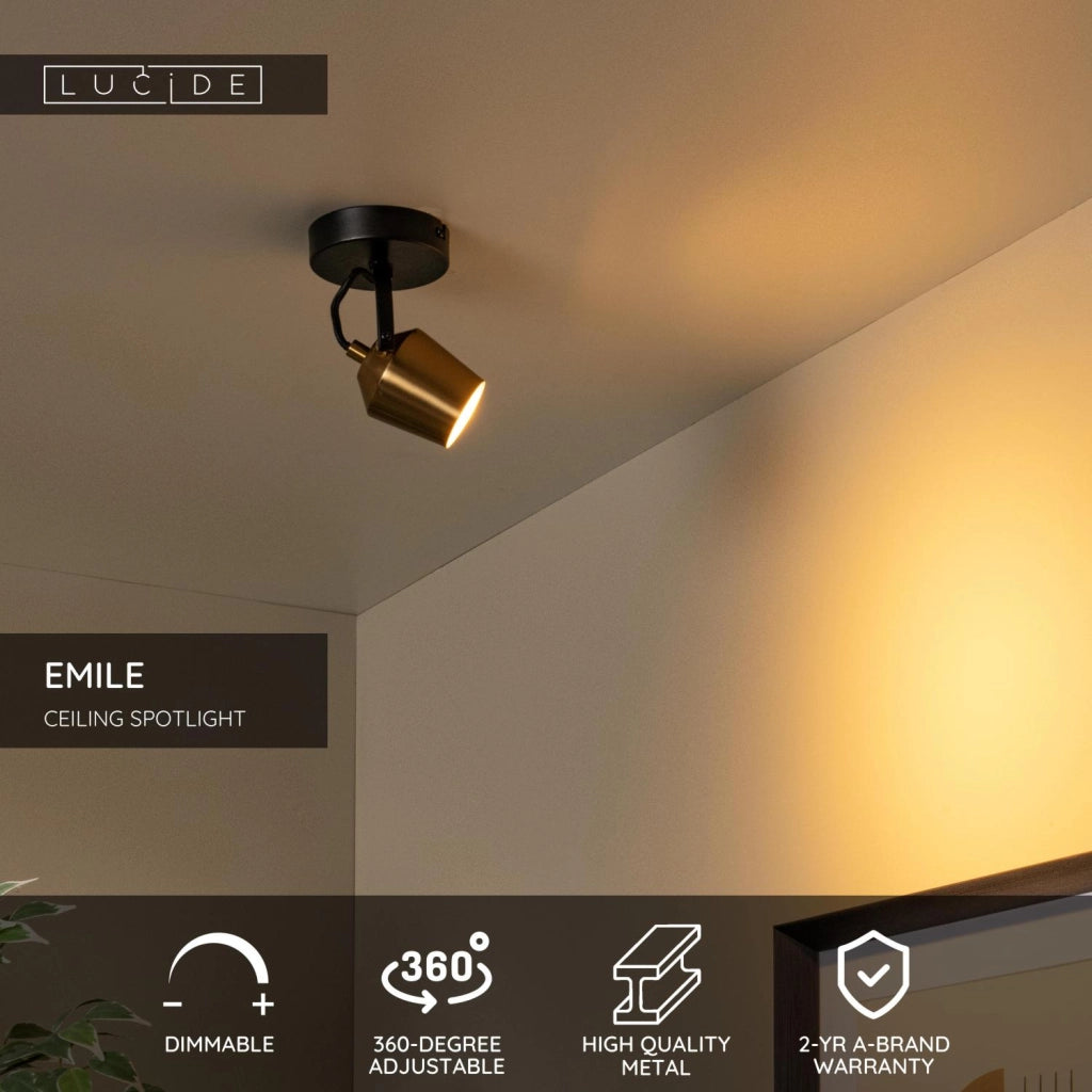 Faretto da soffitto EMILE 1xGU10 oro nero conico Lucide