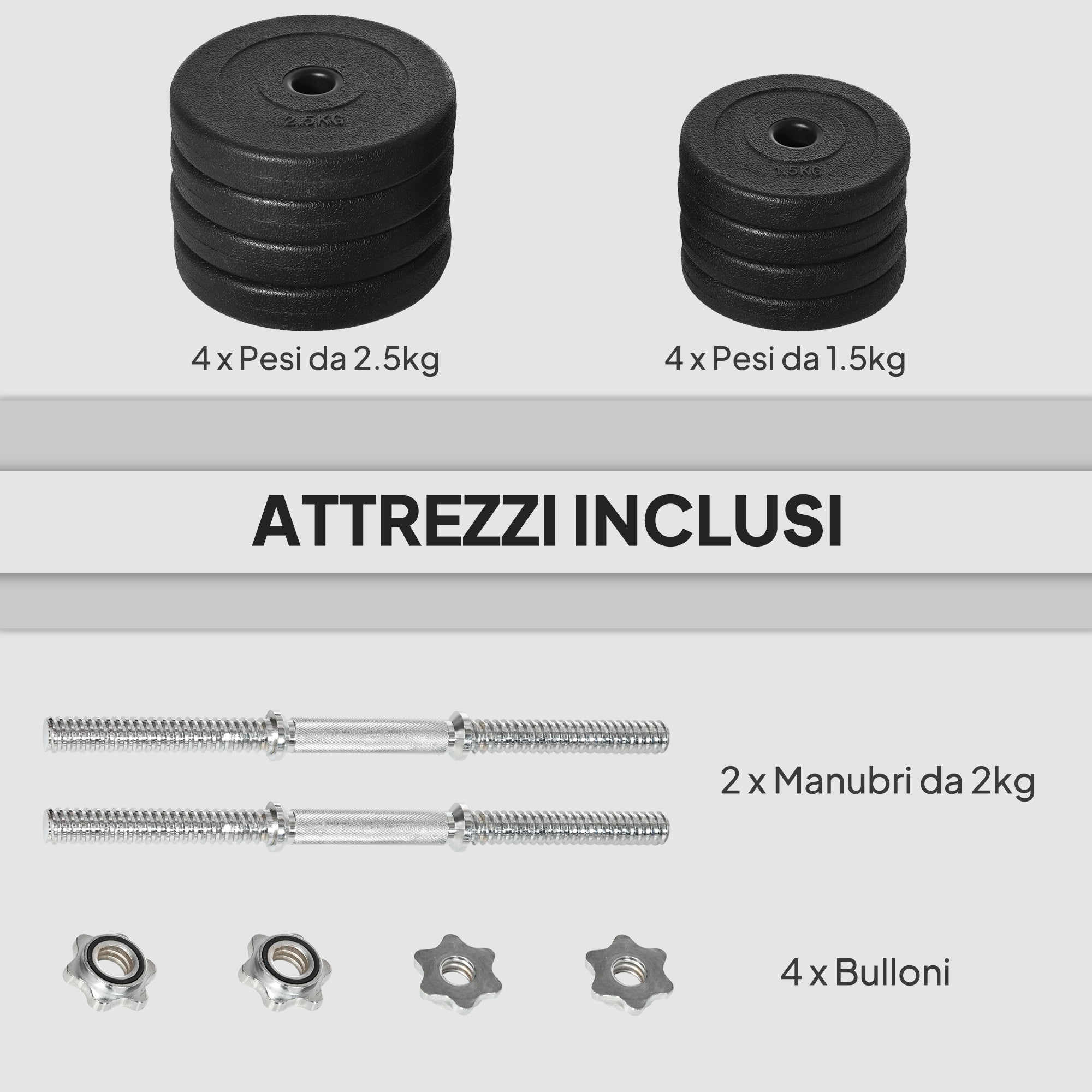 Set Pesi Manubri da 20 kg con 8 Dischi in Acciaio e Sabbia Nero