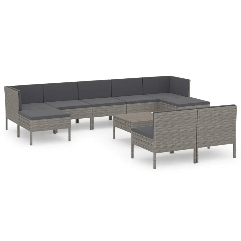 Set Divani da Giardino 10 pz con Cuscini in Polyrattan Grigio cod mxl 38474