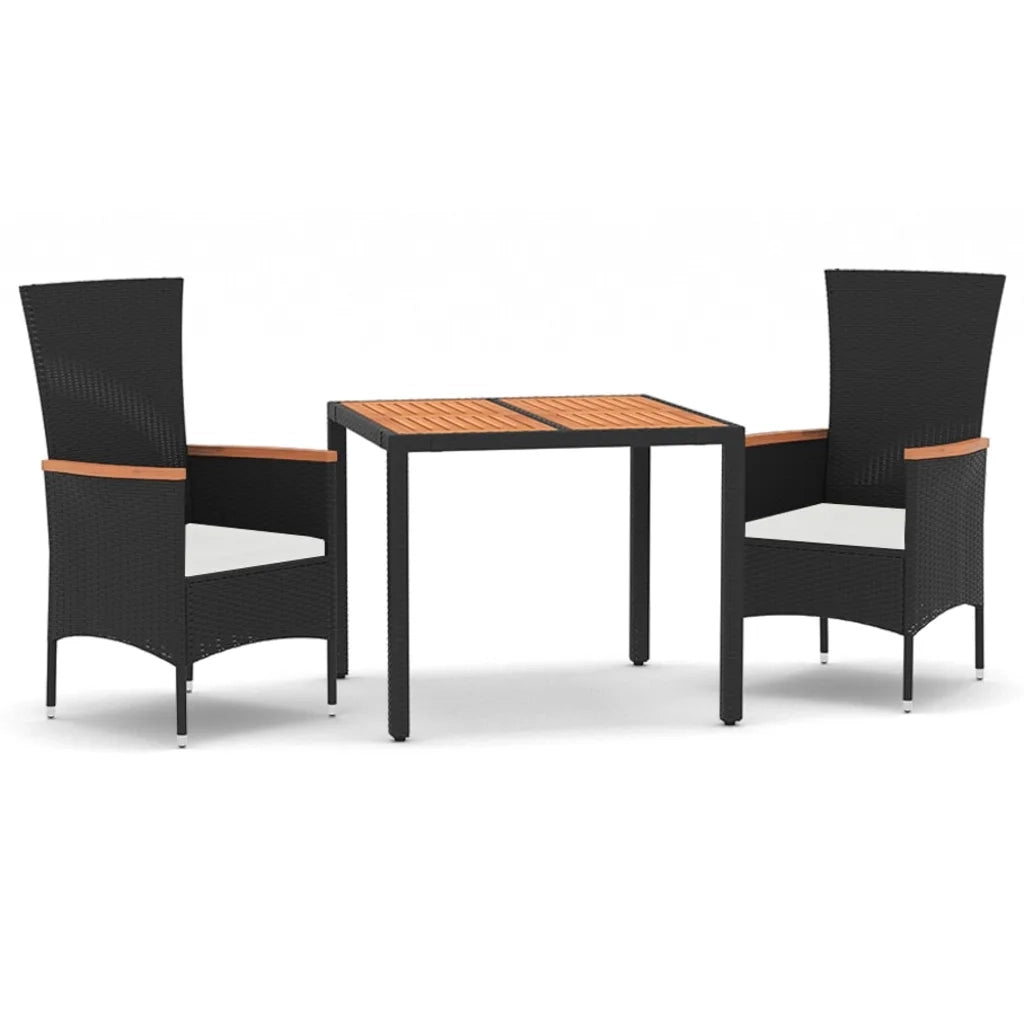 Set da Pranzo da Giardino 3 pz con Cuscini Nero in Polyrattan 3157528
