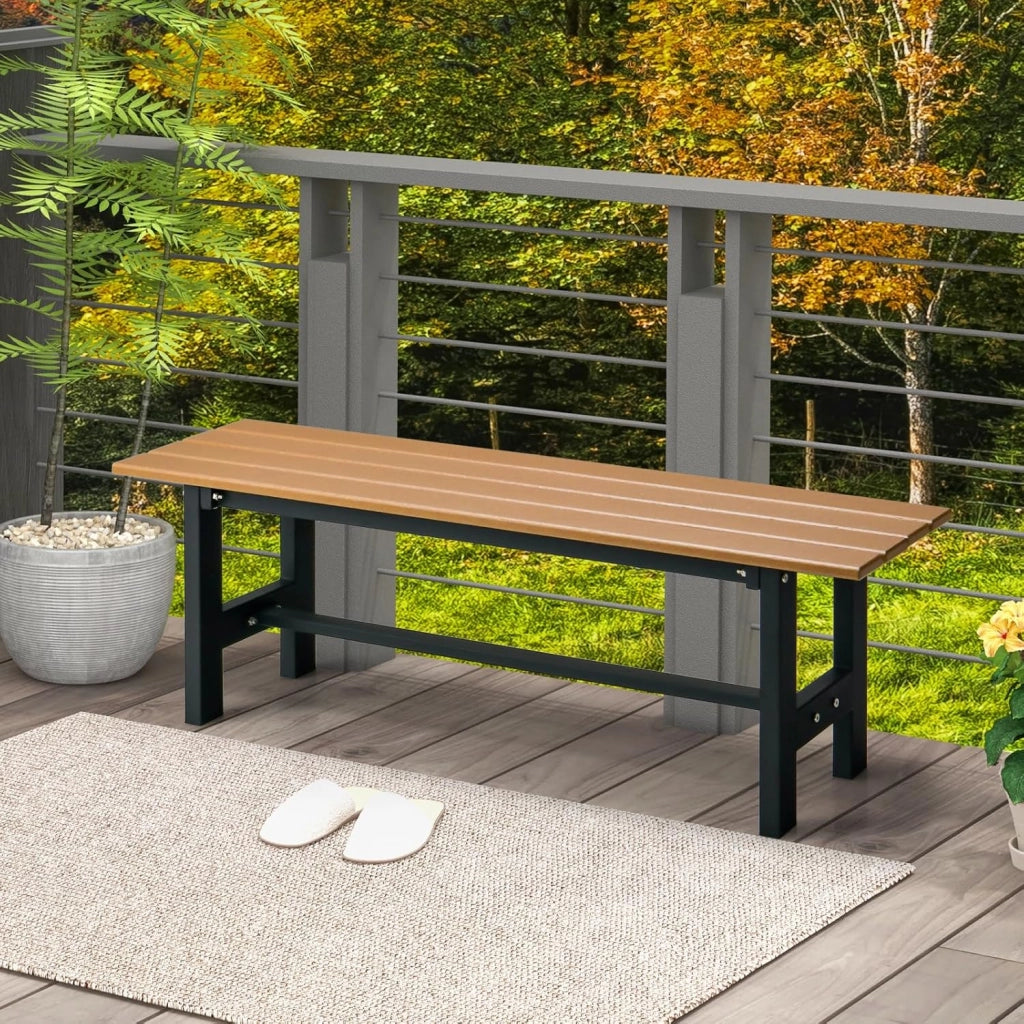 Panchina da Giardino con Sedile a Doghe, Telaio in Metallo e Verniciato a Polvere, Panca a 2 Posti da Giardino per Parco e Esterno, 120x34,5x40 cm (Marrone)