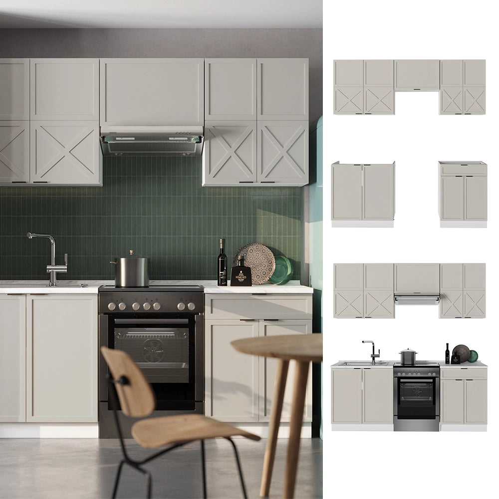 Cucina componibile Fame-Line GrigioBeige/Bianco 200 cm, PL Antracite Vicco
