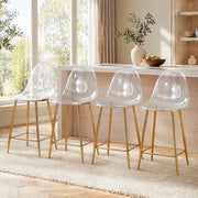 Sgabello da bar trasparente con struttura in metallo, design moderno per cucina, isola o sala da pranzo, colore oro