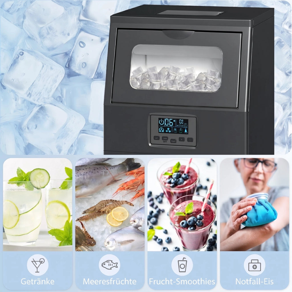 Macchina per Ghiaccio Autonoma 30 kg/24H ¨C zephmum ¨C 4 kg Serbatoio, Timer, Acciaio, Nero
