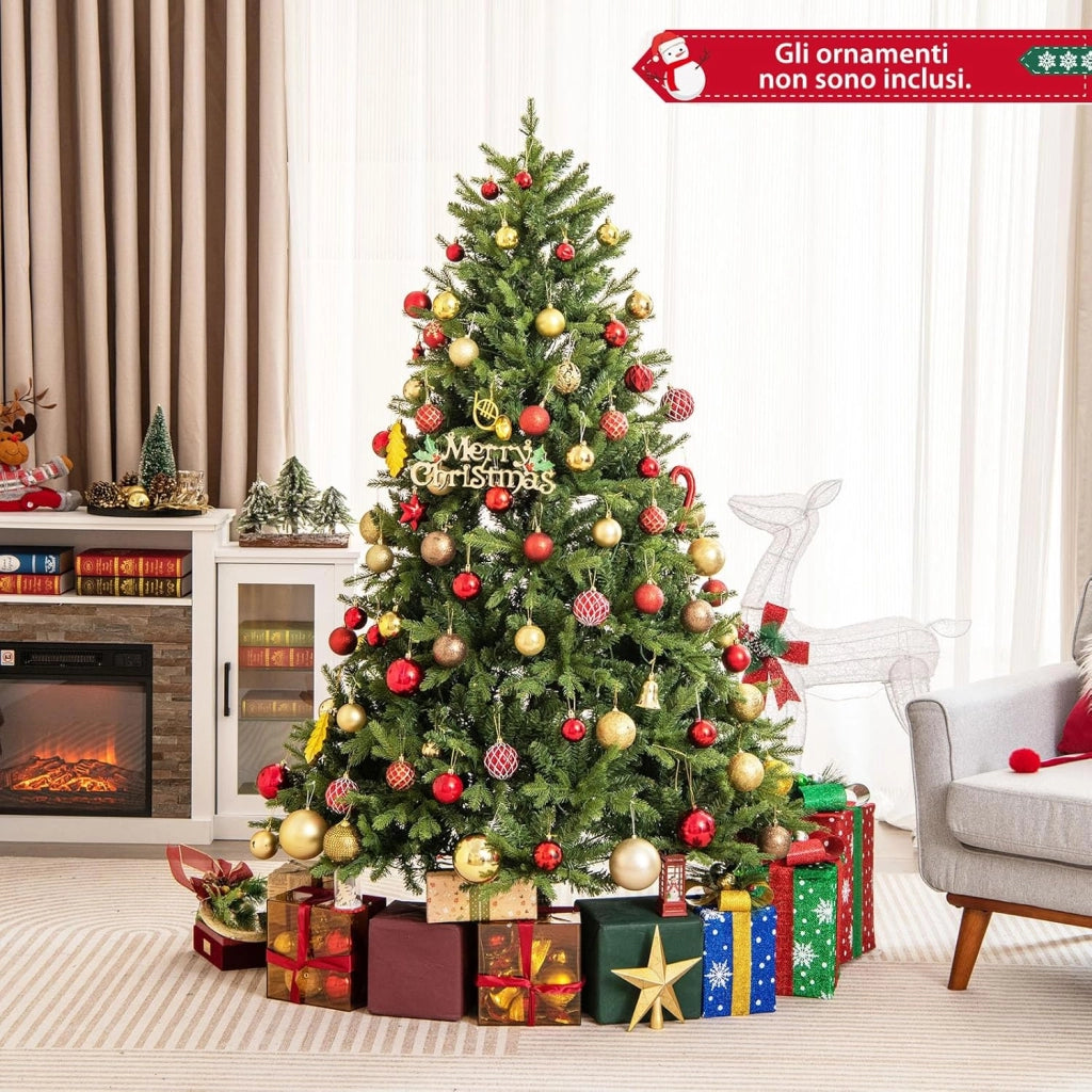 Albero di Natale Pre-illuminato on Cerniera 150/180 cm, Albero di Natale con 250/350 Luci a LED Multicolori e Bianco Caldo, 11 Modalità di Illuminazione, 844/1168 Punte di Ramo (180 cm)