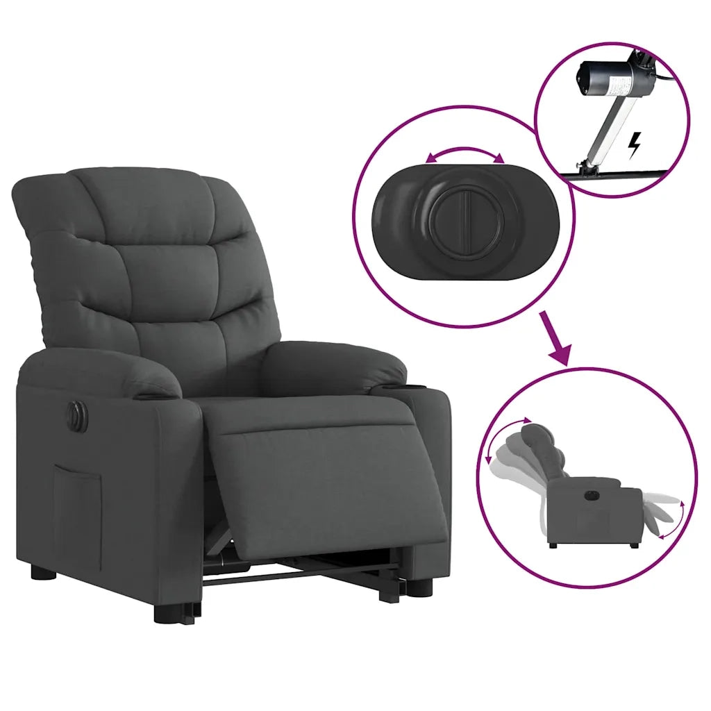 Poltrona Alzapersona Reclinabile Elettrica Grigio Scuro Tessuto 3206664