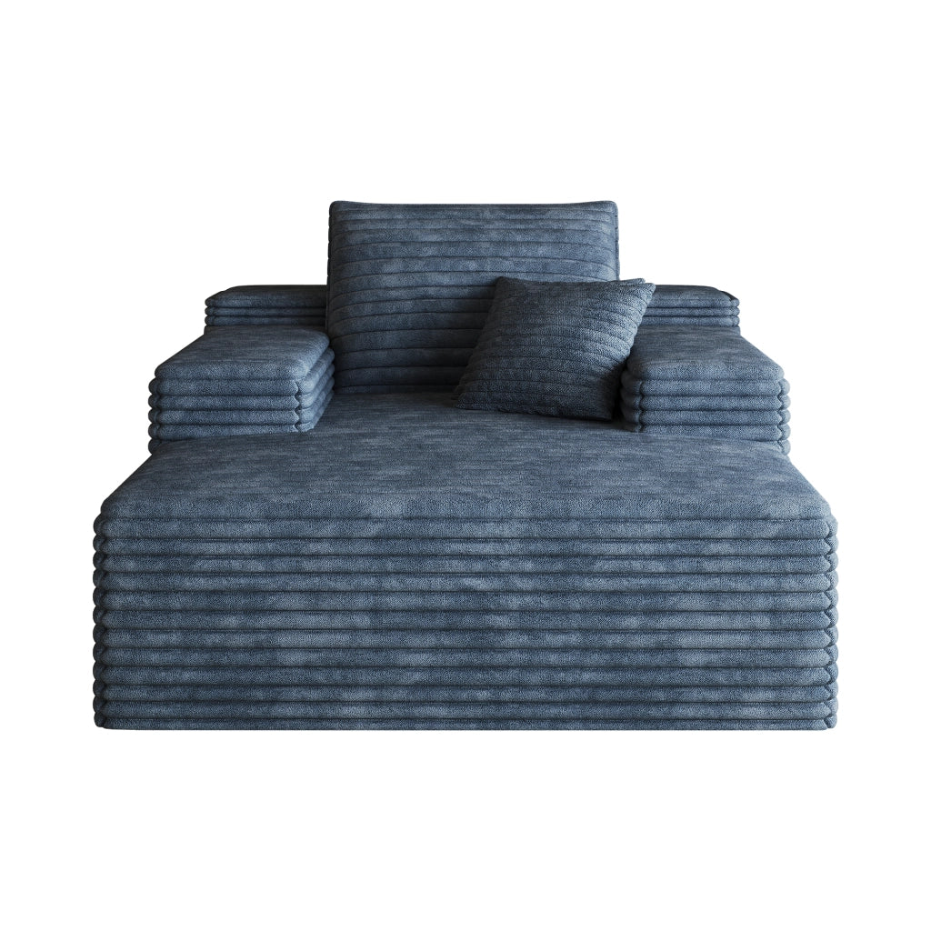 DIVANO Chaise Longue in Velluto a Coste Blu senza montaggio