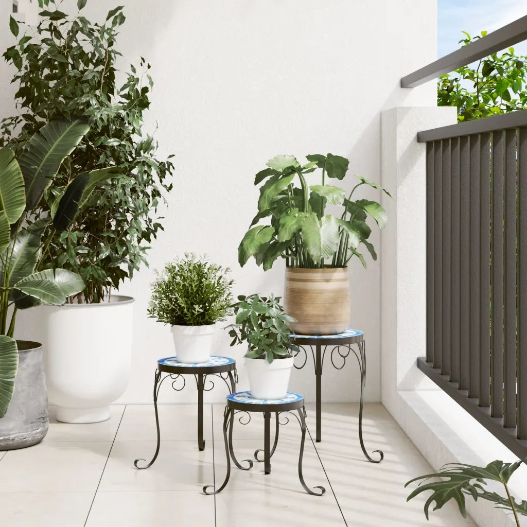 Supporti per piante | Sostegno per piante 3 pz Blu e Bianco in Ceramica