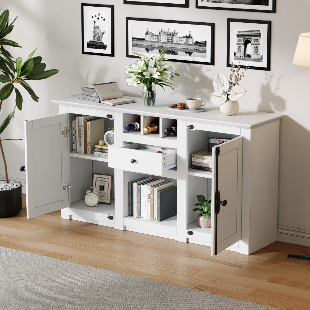 Armadio per soggiorno - Zephmum- 130x35x70cm - 2 ante 1 cassetto 3 scaffali vino - Bianco