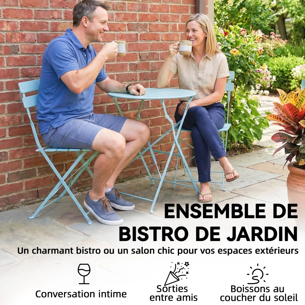 Set Bistrot da Giardino 3 Pezzi ¨C zephmum ¨C Tavolo e 2 Sedie Pieghevoli, Legno, Blu Chiaro