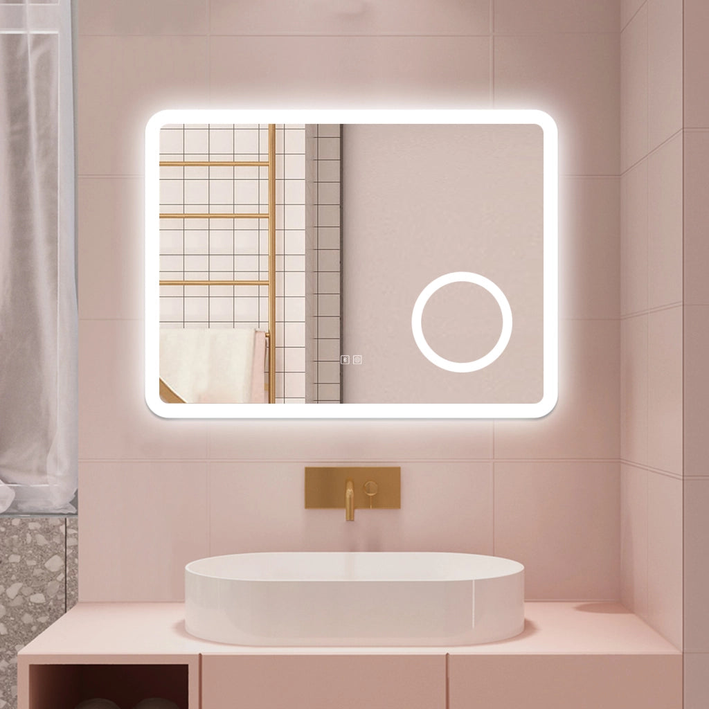 AICA Specchio da bagno  60 x 80 cm, dimmerabile, Blue tooth, Funzione Memoria, antiappannamento, 3 colori, Magnificatore