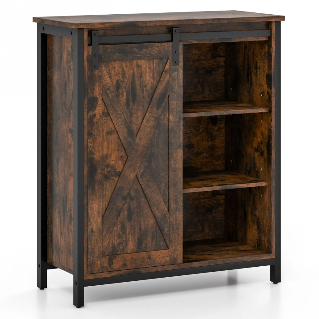 Mobile contenitore in stile rustico con anta scorrevole e ripiani regolabili, Credenza multiuso per cucina Marrone
