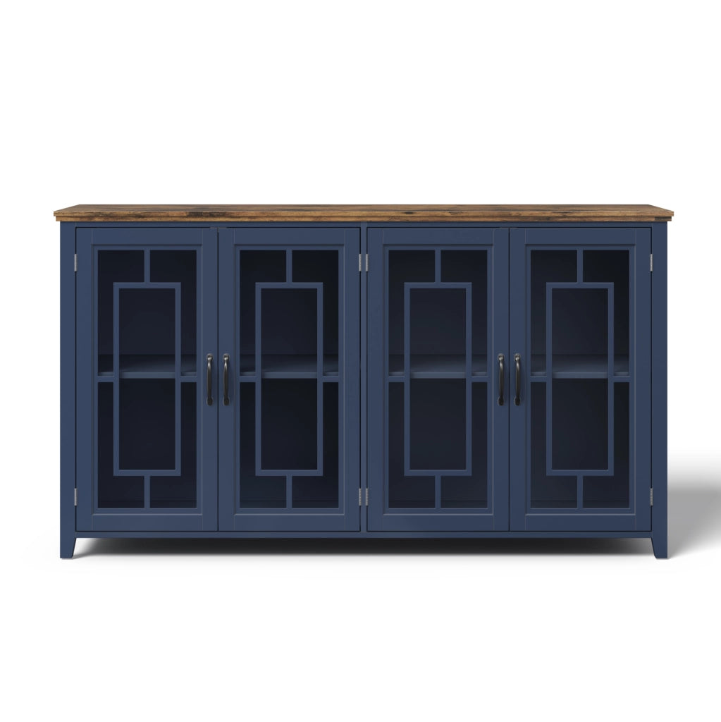 Credenza cucina 160x40x86 cm con ante in vetro; ampia capacità; MDF blu