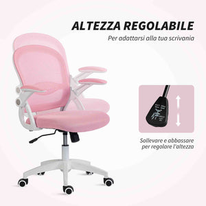 Sedia da Ufficio Ergonomica e Regolabile 65.5x61.5x88-97.5 cm con Schienale a Rete e Seduta Imbottita Rosa