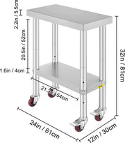 Carrello da Cucina su Ruote - Servizio - Tavolo da Cucina - Tavolo di Lavoro - Con Piastra Regolabile - Acciaio Inossidabile - 61x30x81