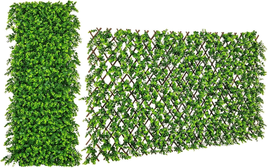 Pianta Finta da Esterno ed Interno, Pianta Artificiale per Decorazione Festa e Matrimonio da Salotto, Balcone e Giardino, Siepe Artificiale ed Estensibile (Vimini di eucalipto verde)