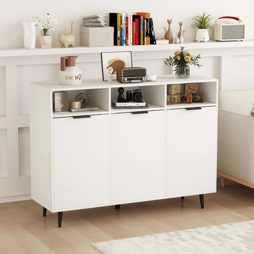 Credenza buffet-Armadio da cucina laterale con 3 scomparti aperti e 3 ante, Mobile da cucina con 5 ripiani regolabili a 5 posizioni Bianco