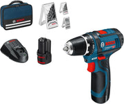 Bosch Professional Sistema 12V Trapano Avvitatore GSR 12V-15, Incl. Batteria 2x2.0 + Caricabatterie, Set Accessori 39 Pz., In Borsa, Amazon Exclusive Set