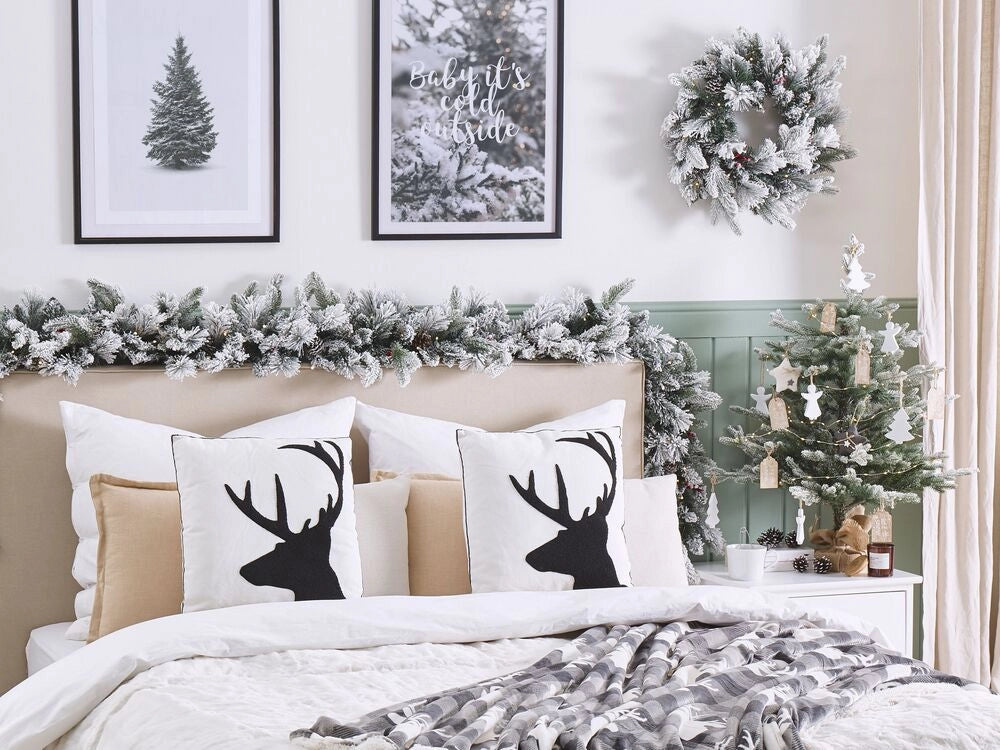 Set di 2 cuscini decorativi con testa di renna 45 x 45 cm bianco e nero