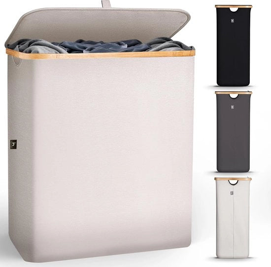 Lavatrice Grande con Coperchio 2 Cassetti | 140L Raccolta Acqua | Lavatrice per Bagno e Camera da Letto | Lavatrice Moderna con Maniglie | Lavatrice Pieghevole - Beige