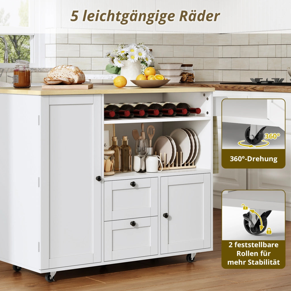 ISOLA CUCINA pieghevole 104x45(69)x89 cm MDF naturale/bianco