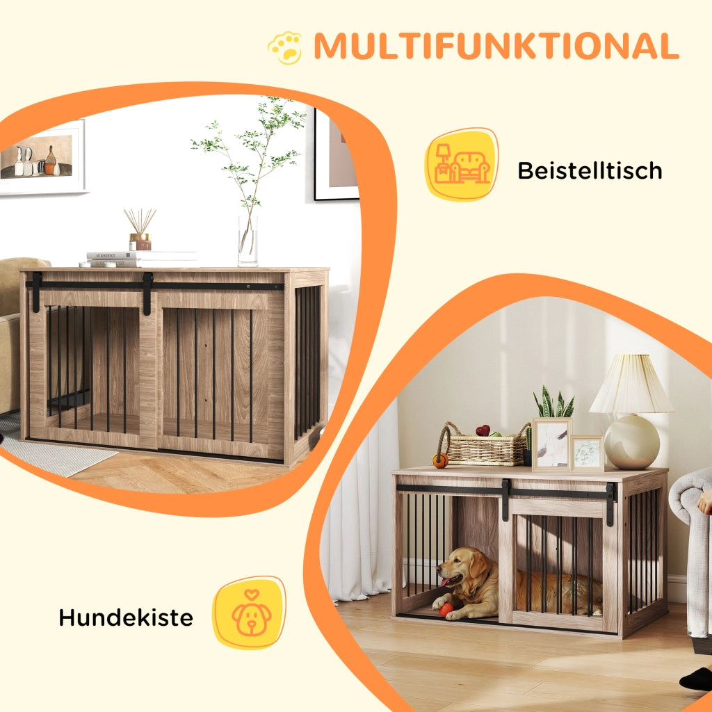 Gabbia per cani ¨C zephmum ¨C 98x58x61 cm, effetto legno noce, design rustico