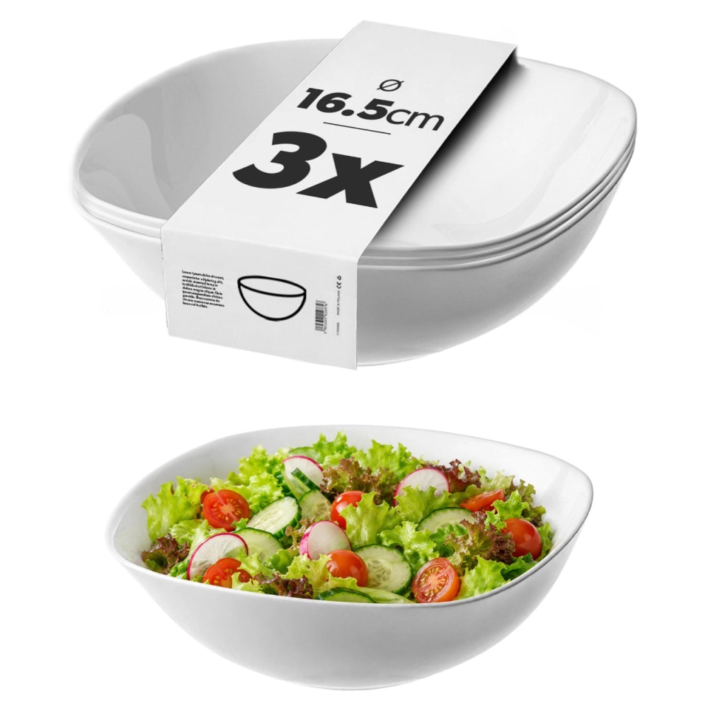 Set di 3 ciotole in vetro KADAX da 16 cm per insalata, zuppe e snack, colore bianco.