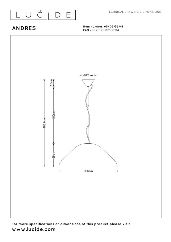 Lampada a sospensione ANDRES 1xE27 taupe metallo Lucide