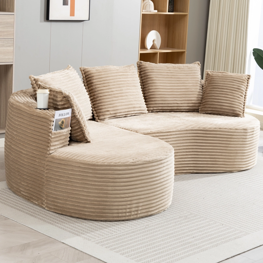 DIVANO Curvo 250x152x82 cm in tessuto corduroy Kaki con cuscino