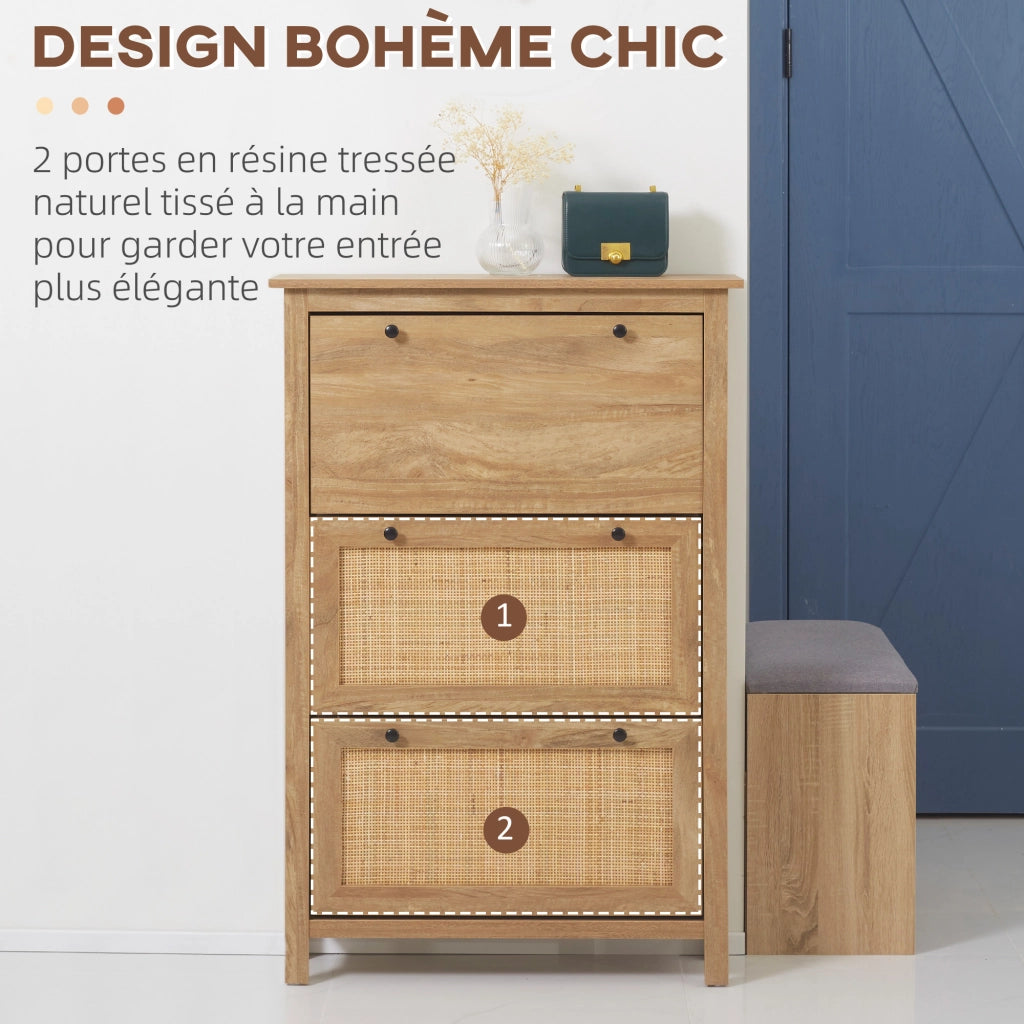 Scarpiera 3 Ante con Ripiani ¨C Zephmum ¨C Legno Naturale