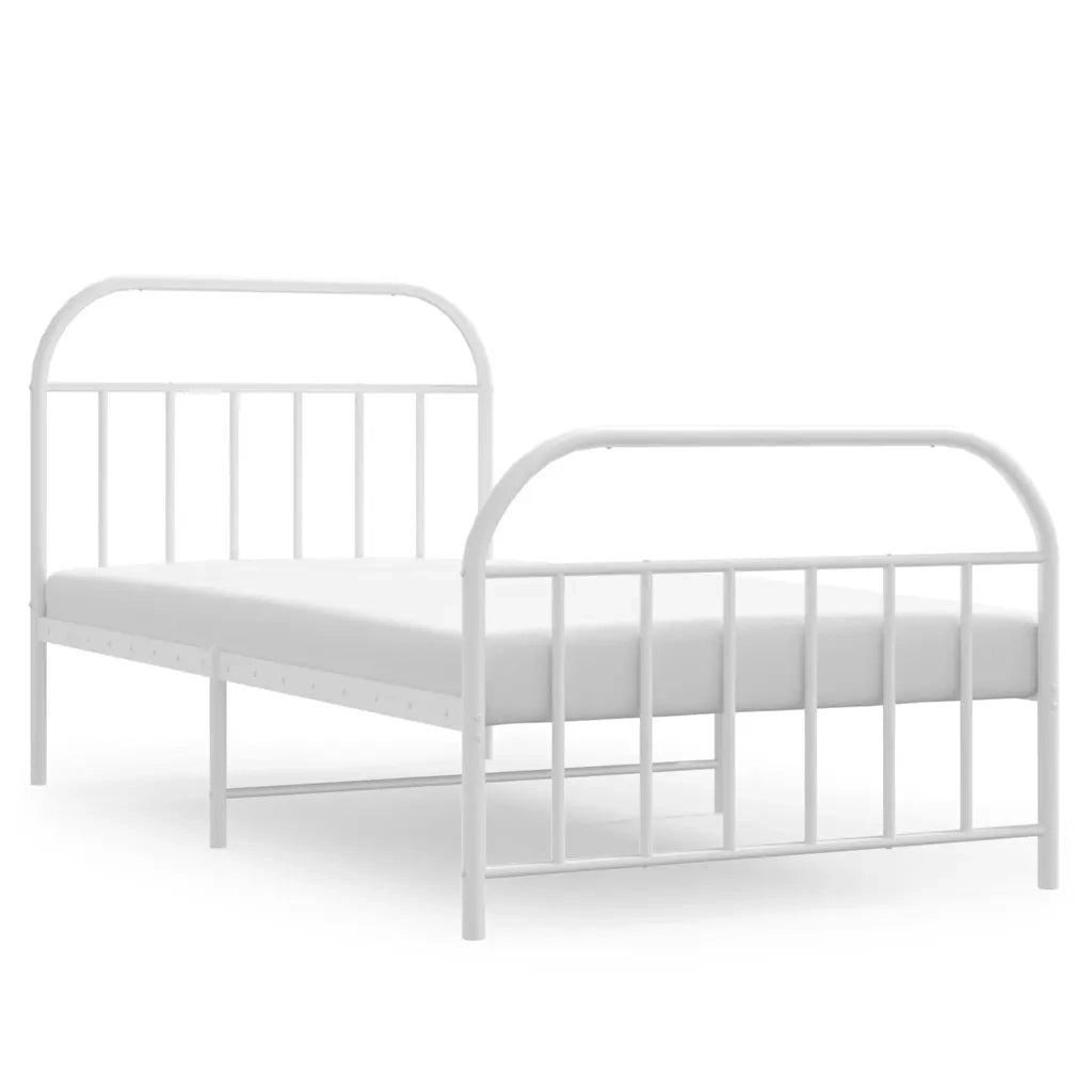 Giroletto con Testiera e Pediera Metallo Bianco 100x190 cm 353696