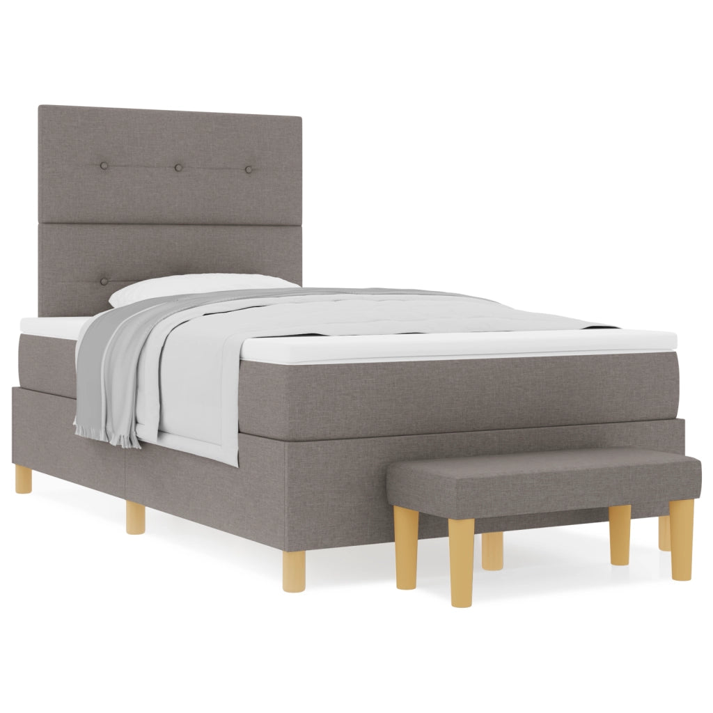 Letto a Rete con Materasso & Panchina Tortora 120x190 cm Tessuto