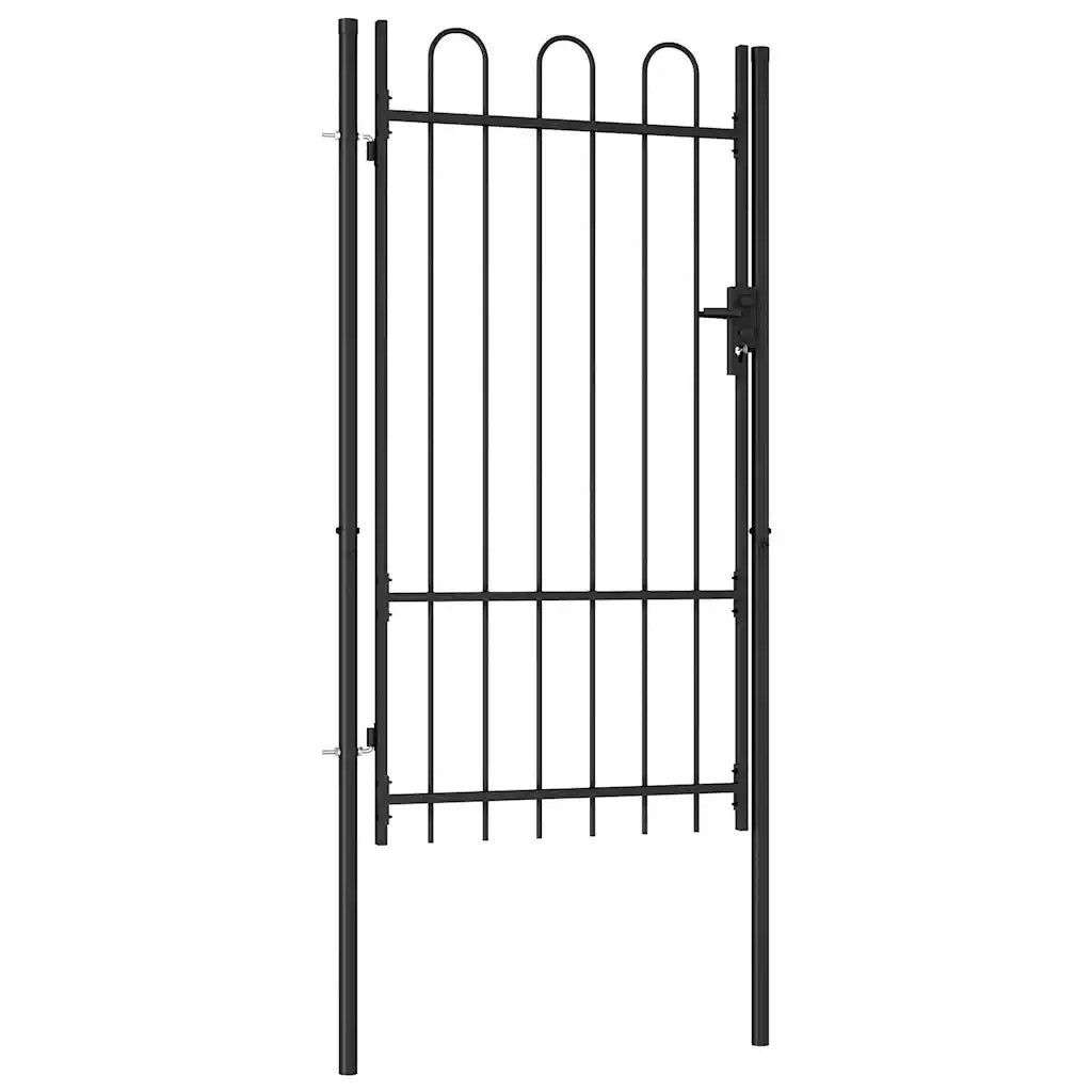 Cancello per recinzione Boxtel porta singola con parte superiore ad arco in acciaio 1x1,75 m Nero 145743