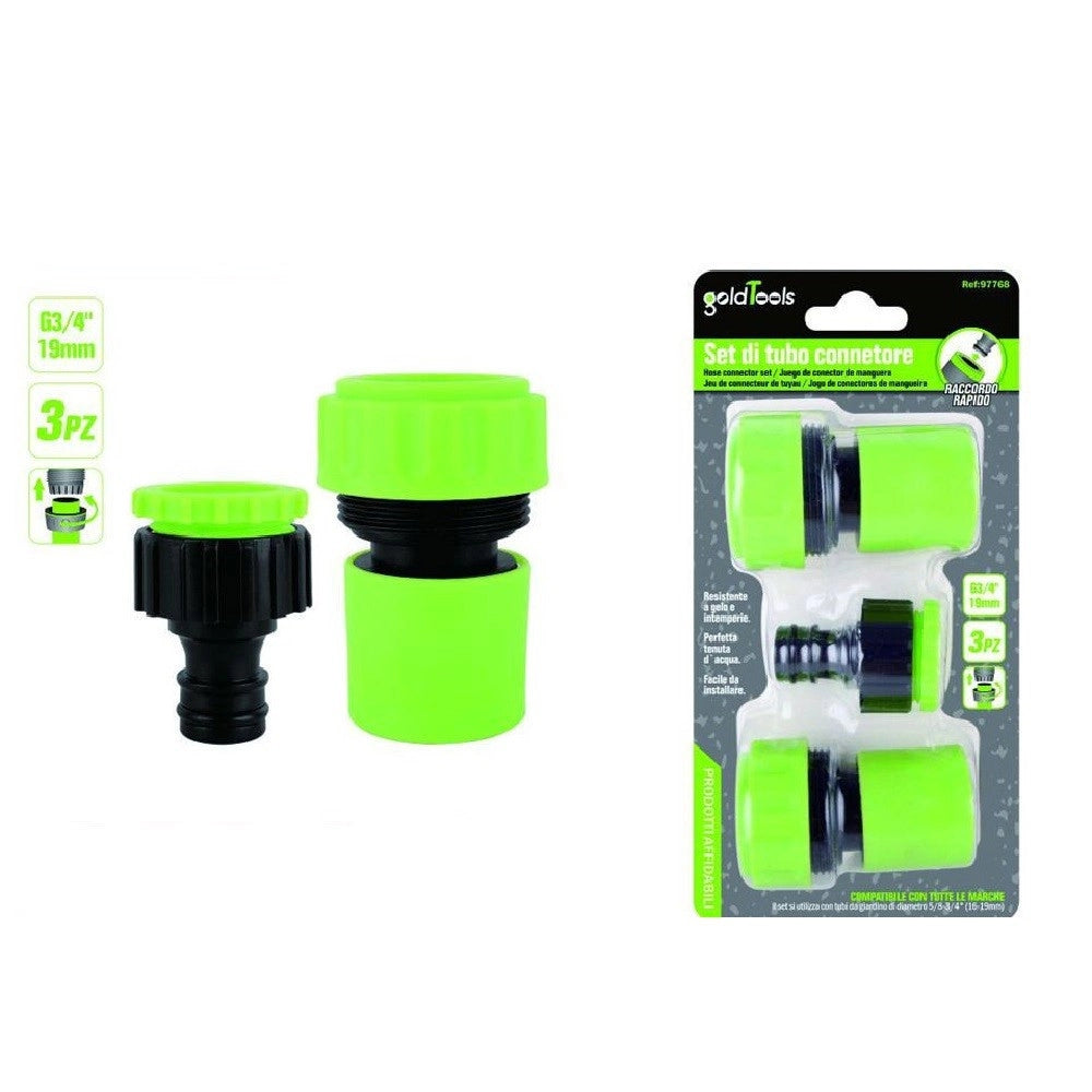 Trade Shop - Set 3pz Raccordo Giunzione Connettore Rapido Adattatore 3/4" Tubo Giardino 97768 -