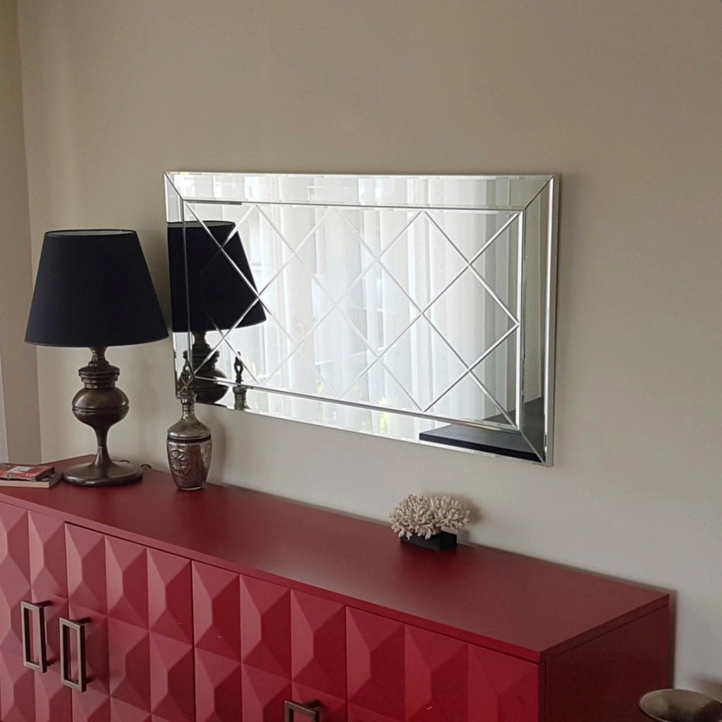 Rosazza, Specchio Dettagli Geometrici, 130x65h cm Argento