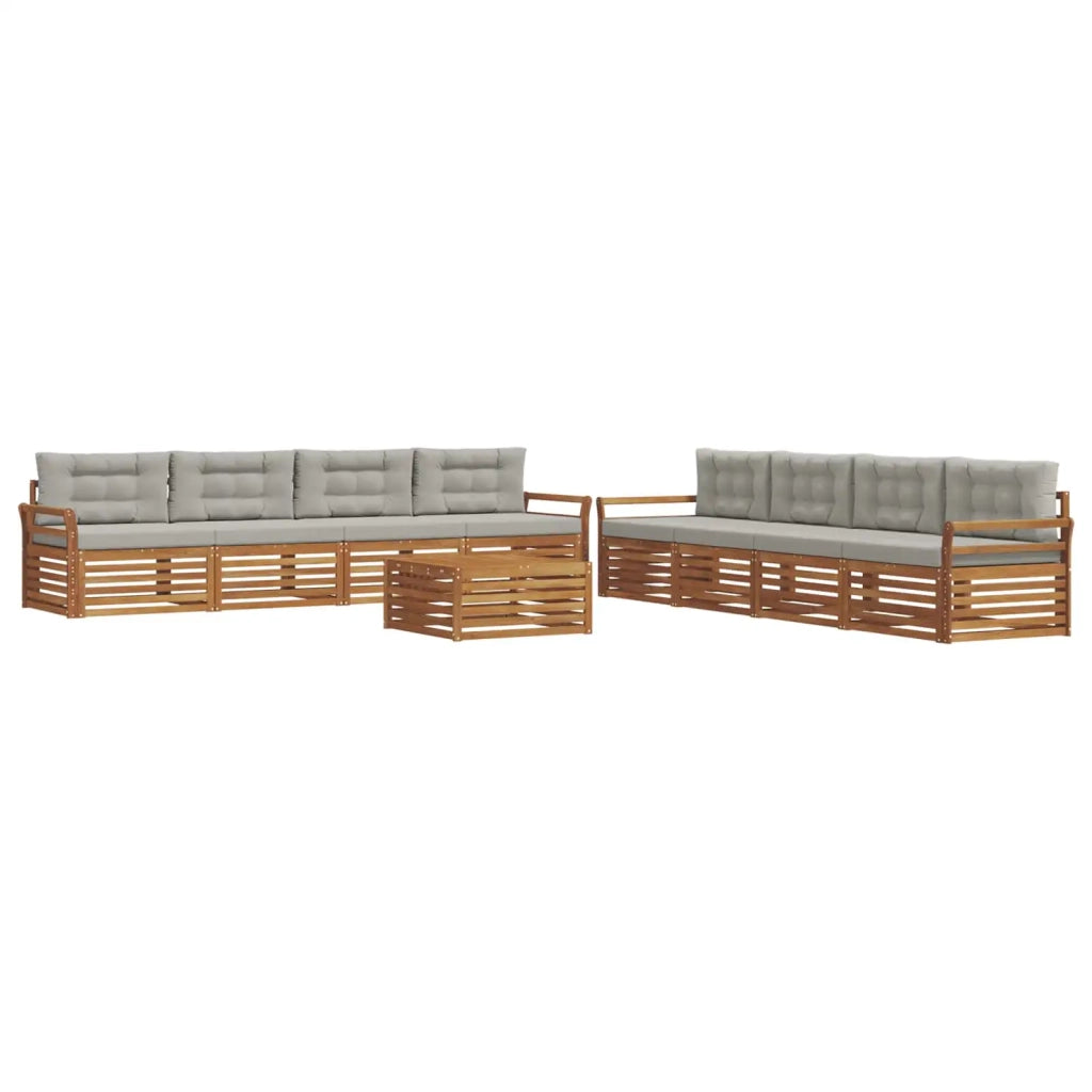 Set di divani da esterno 9 pcs Grigio Naturale e Chiaro