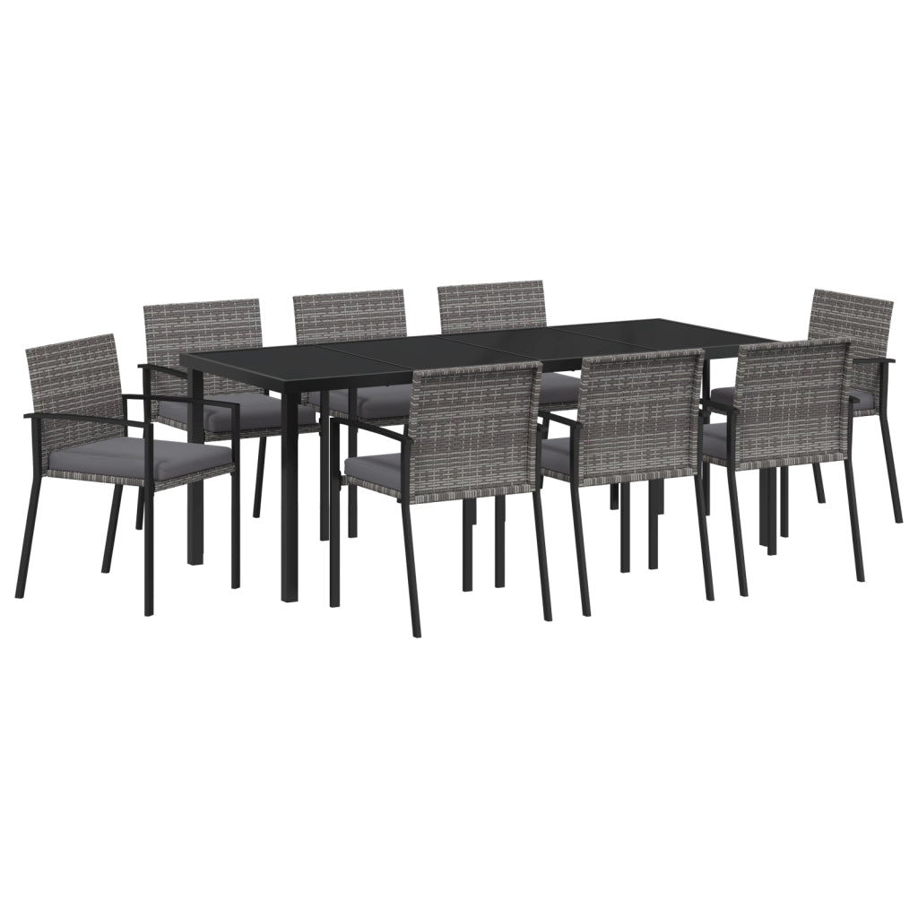Set da Pranzo da Giardino 9 Pezzi Grigio Rattan Poli