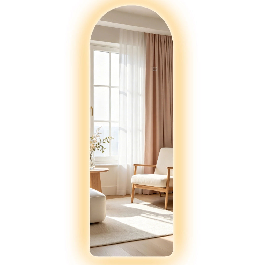 Specchio da Parete ad Arco con Illuminazione LED Regolabile e Controllo Touch, in Vetro Temperato, 40x3x120 cm
