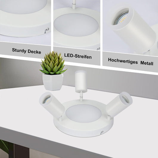 ZMH Faretto da soffitto 3 lampadine GU10 20W camera da letto 3000k lampada cucina metallo orientabile