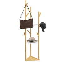 Albero Appendiabiti da Terra 45x45x170 cm con 8 Ganci e 3 Ripiani in Bambù Naturale e Bianco