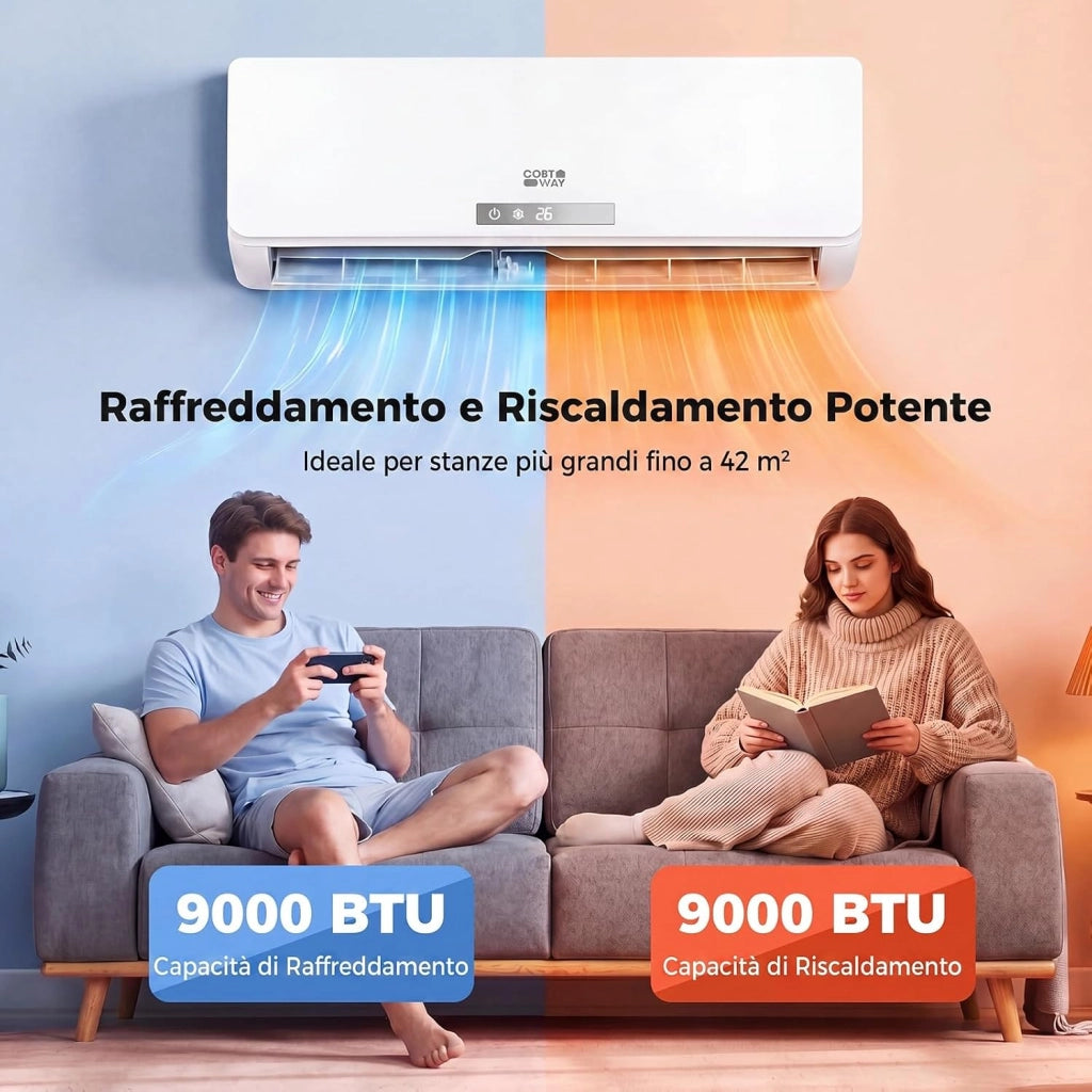 Climatizzatore Monosplit Inverter, R32, A++, Silenzionso 19 dB, A++, Raffrescamento, Riscaldamento, Deumidificazione, Ventola, Timer, WiFi, Telecomando, Autopulizia (9000, BTU) [Classe di efficienza energetica A++]