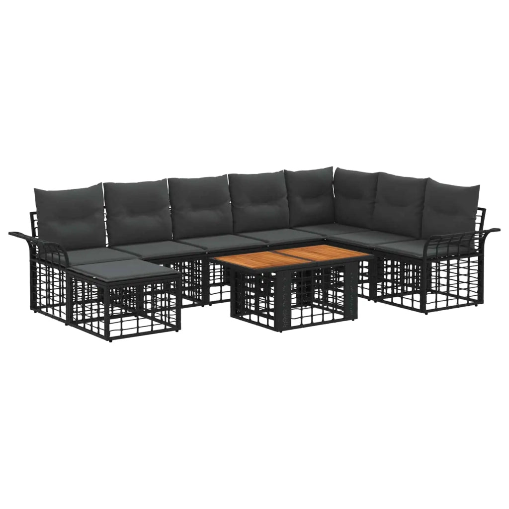 Set Divano da Giardino 9 pz Nero e Grigio scuro polyrattan 3438007