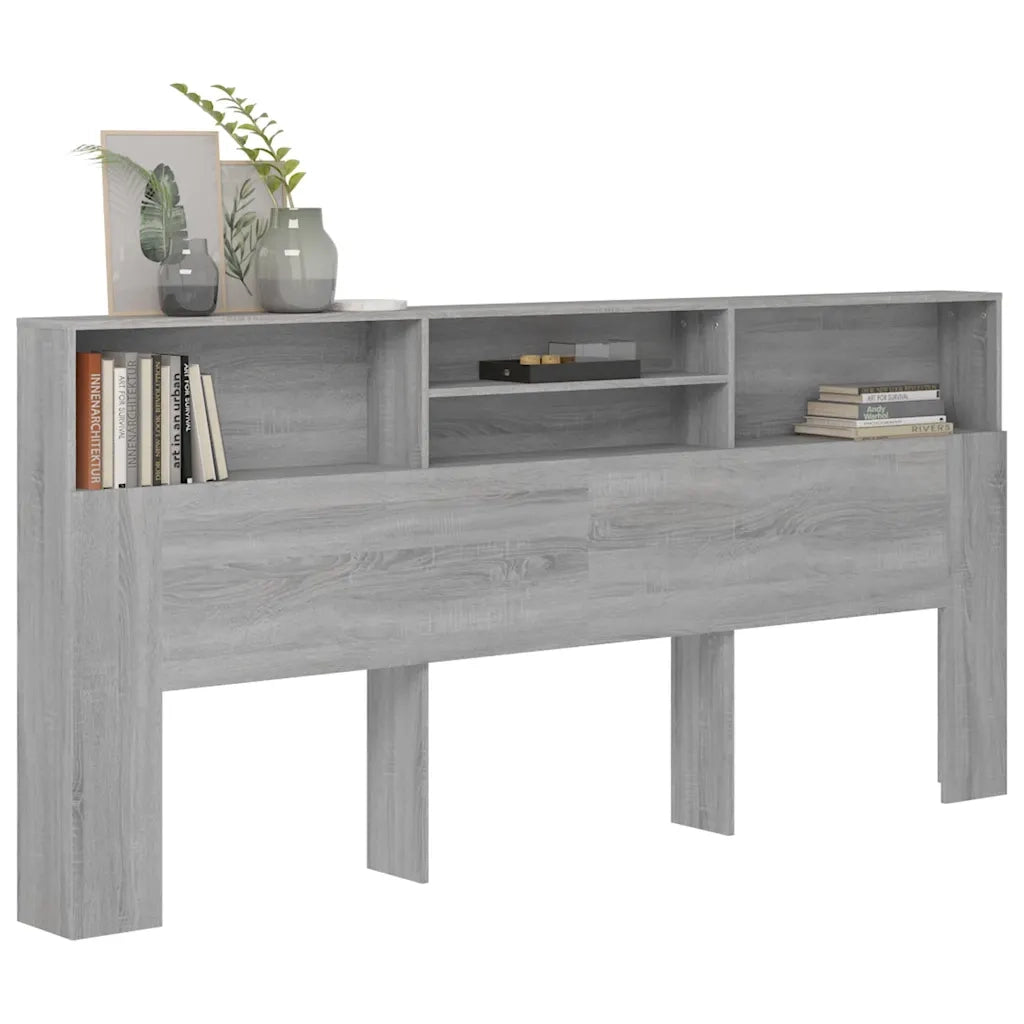Testiera con Contenitore-Testiera con Ripiani Grigio Sonoma 220x19x103,5 cm
